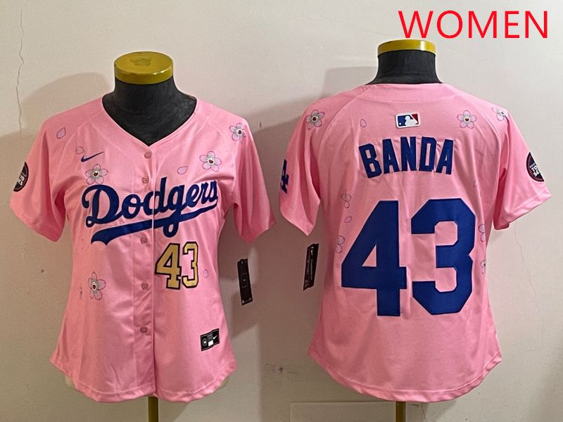 Women Los Angeles Dodgers #43 Banda Pink White Blue Sakura Edition 2025 Nike MLB Jersey style 4->women mlb jersey->Women Jersey